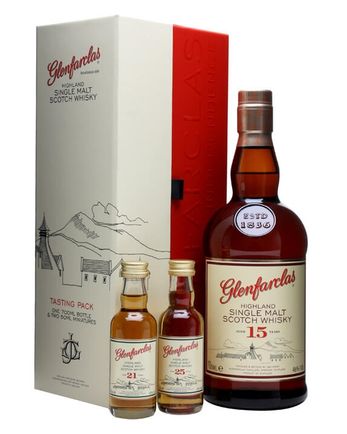 Glenfarclas 15 ans with 21 & 25 y/o miniatures